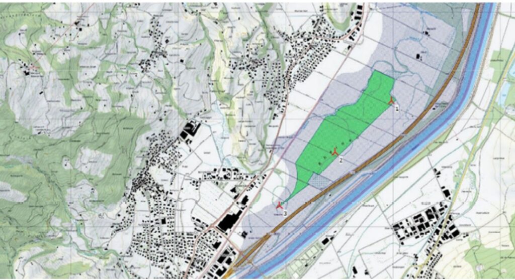 Auszug aus der Landkarte von Wartau mit dem Gebiet, auf dem die Windenergieanlagen stehen sollen